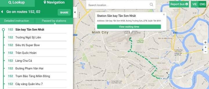Mapa Ho Chi Minh linia autobusowa 152