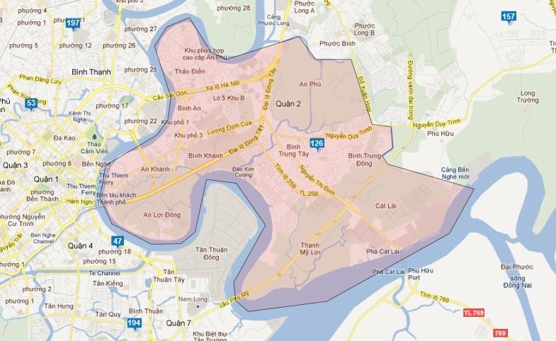 mapa dzielnic w mieście Hochiminh